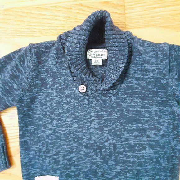 Lucky Brand Shawl Collar Sweater 2T Boys Blue Marbled Top - Picture 5 of 7
